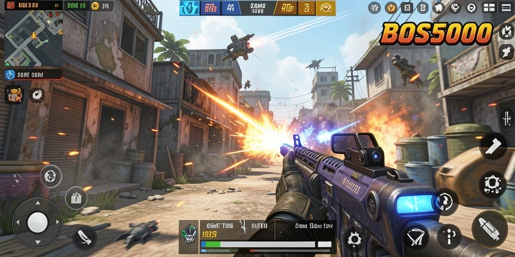 Tangkapan layar menampilkan aksi seru gameplay TPS di BOS5000.