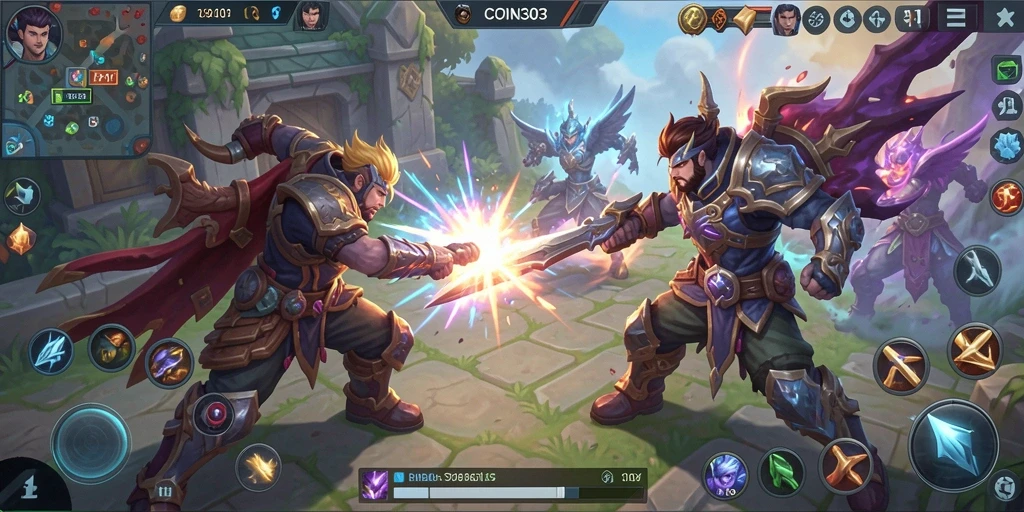 Screenshot gameplay COIN303 yang menunjukkan aksi seru di arena MOBA.