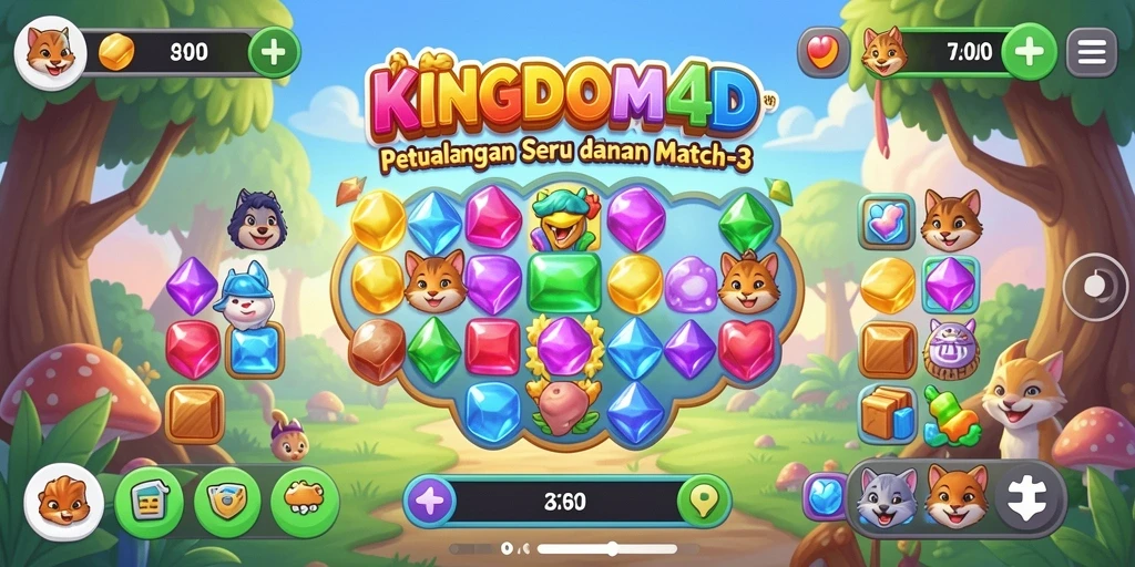 Tampilan menarik dari gameplay KINGDOM4D dengan permata berwarna-warni.