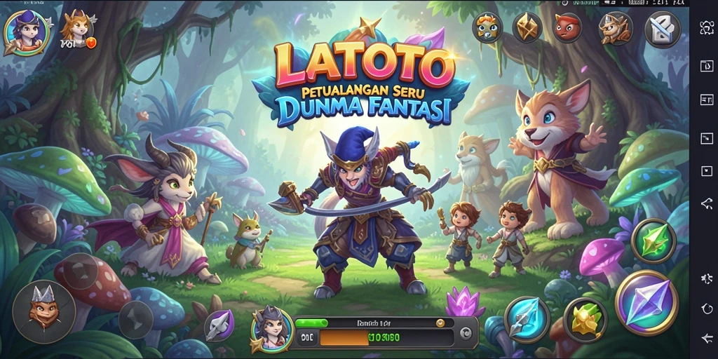 Screenshot LATOTO menunjukkan pertarungan yang seru dan karakter yang unik.