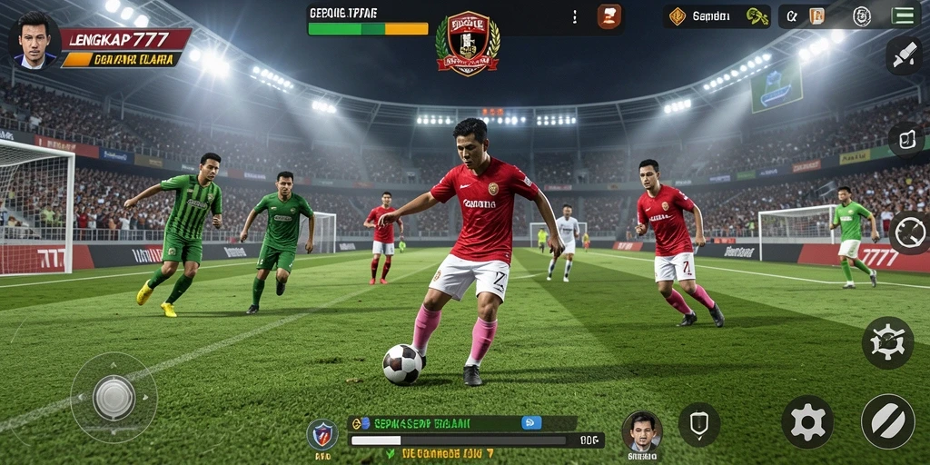 Tampilan gameplay seru LENGKAP777 dalam aksi sepak bola.