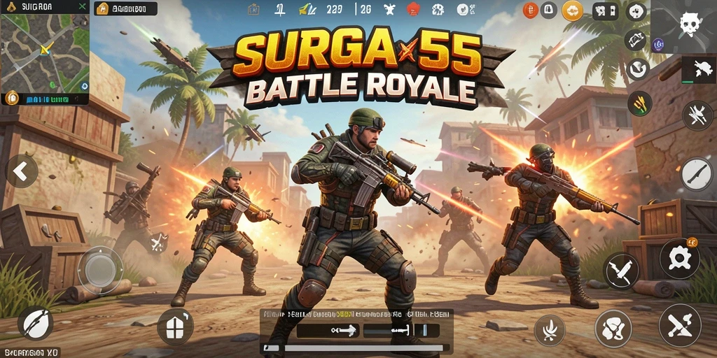 Gameplay SURGA55 menunjukkan aksi seru dalam pertarungan Battle Royale.